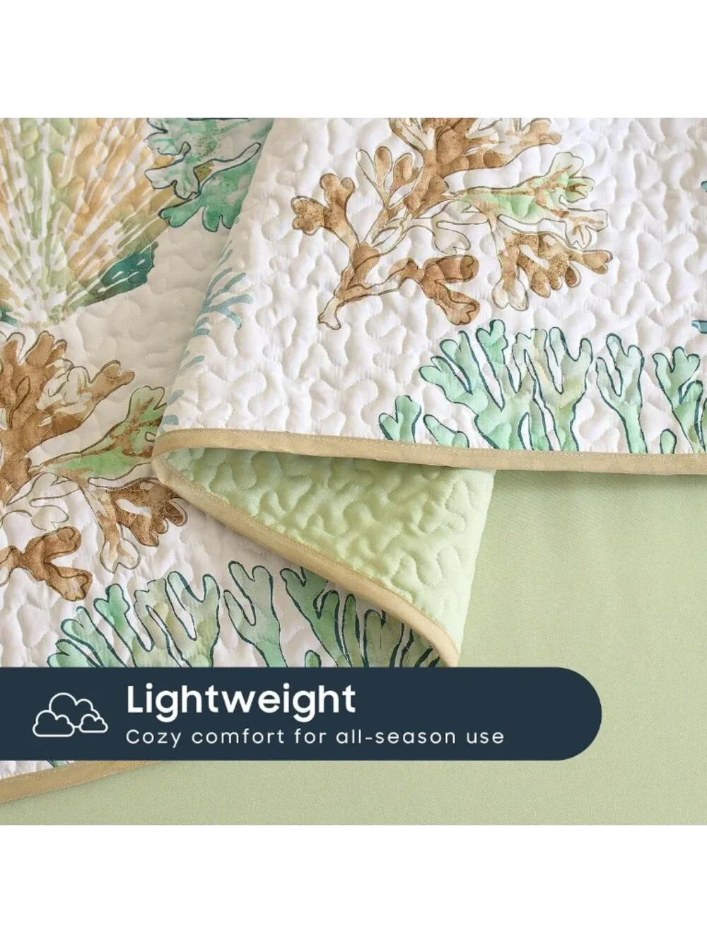 Coastal Nautical Quilt Set - Reversible Lightweight Bedspread, 3-Piece King Size